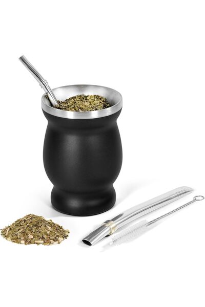 Arabest 8 oz Yerba Mate Cup,Gourd & Bombilla Straw Set,Stainless Steel Double...