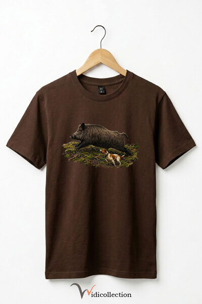 WİDİ Μπλουζάκι Unisex με στάμπα αγριογούνας και σκύλου, 100% βαμβακερό, με λα...