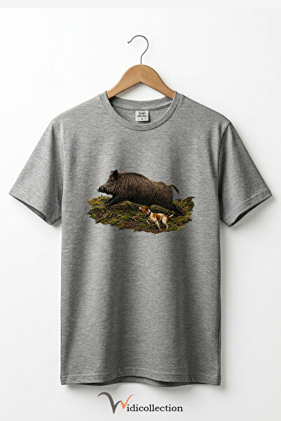 WİDİ Μπλουζάκι Unisex με στάμπα αγριογούνας και σκύλου, 100% βαμβακερό, με λα...