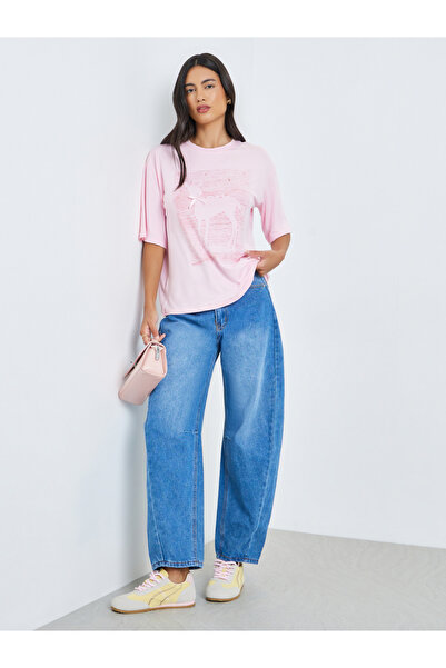 Styli Pink Graphic Print Short Sleeve Oversized T-Shirt