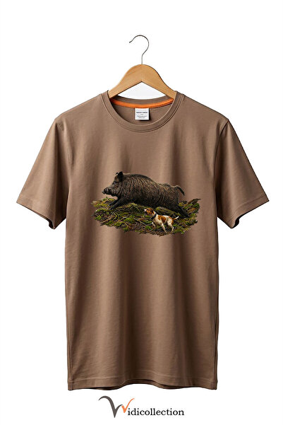 WİDİ Μπλουζάκι Unisex με στάμπα αγριογούνας και σκύλου, 100% βαμβακερό, με λα...