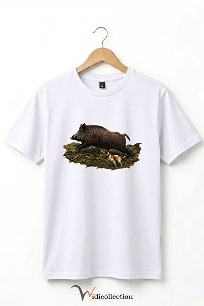 WİDİ Μπλουζάκι Unisex με στάμπα αγριογούνας και σκύλου, 100% βαμβακερό, με λα...