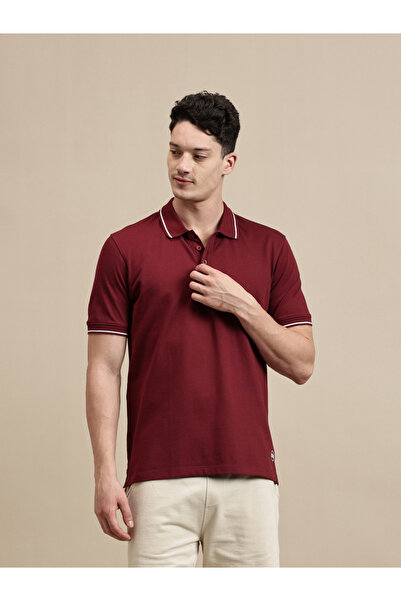 ECOLORE By Styli Men Burgundy Tipped Slim Fit Polo T-Shirt