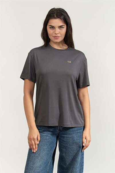 EA7 Kadın Bisiklet Yaka T-Shirt Antrasit