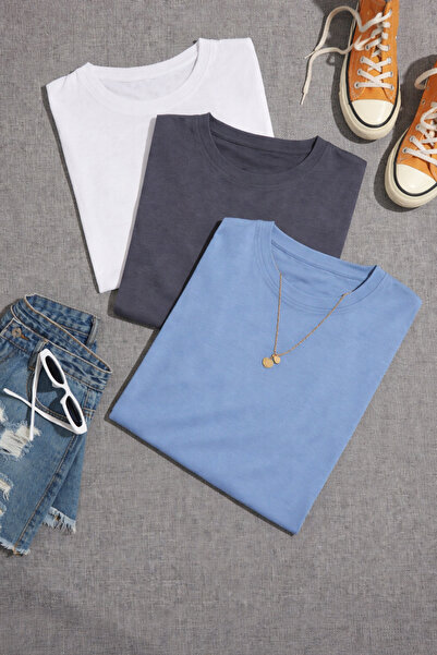 SANTAMİLA Σετ 3 τεμαχίων καπνιστό λευκό μπλουζάκι σε βρεφικό μπλε απλό σχέδιο