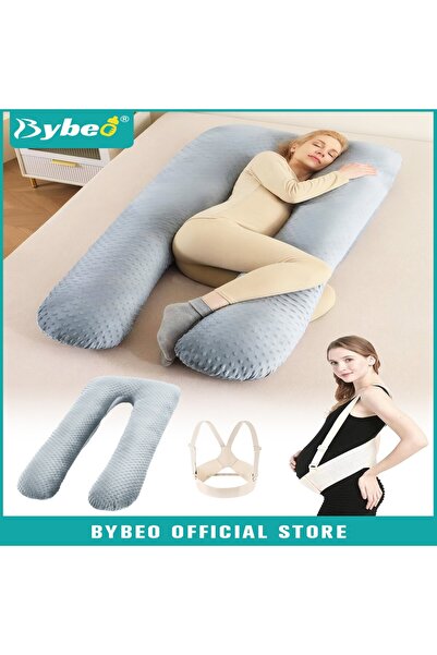 BYBEO مجموعة وسادة الحمل وحزام البطن للحوامل، وسائد حمل بغطاء مخملي قابل للإز...