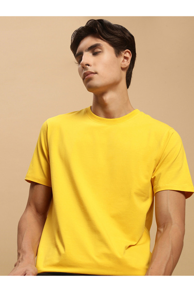 ECOLORE By Styli Men Mustard Crew Neck Slim Fit T-Shirt
