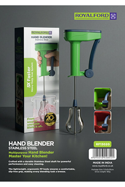 ROYALFORD Manual Hand Blender RF13020, Stainless Steel Head, PP Body, Beater ...