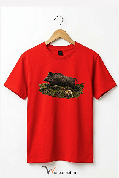 WİDİ Μπλουζάκι Unisex με στάμπα αγριογούνας και σκύλου, 100% βαμβακερό, με λα...