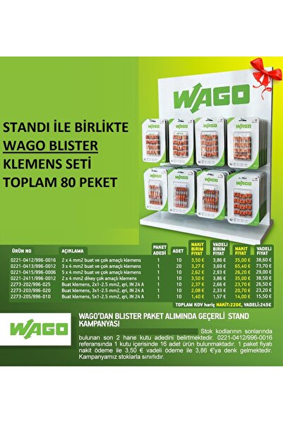 WAGO BLİSTER STAND-KLEMENS-BAĞLANTI APARATI