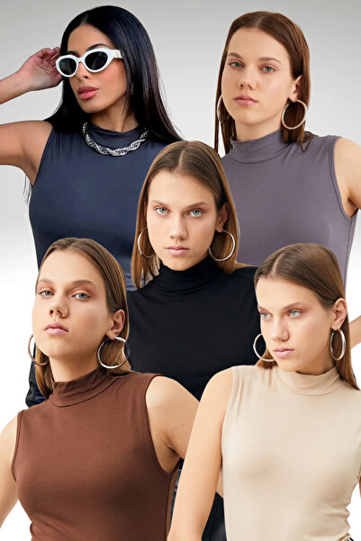 Bipantolon Γυναικείο Σετ 5 Οικονομικών Αμάνικων Μπλουζών Μαύρο Κρεμ Καφέ Γκρι...