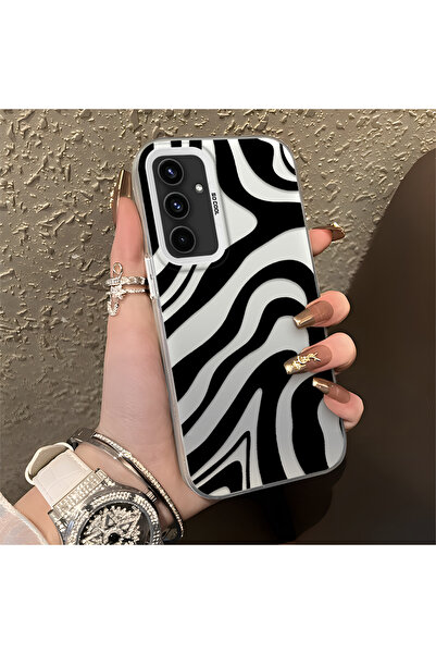 SLIMFELT Samsung Galaxy A54 Uyumlu Yüksek Kaliteli Siyah Beyaz Dalga Desenli ...