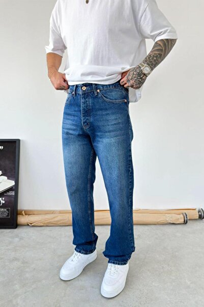 HAFKAGİYİM Μπλε μαλακό ντεγκραντέ φαρδύ παντελόνι