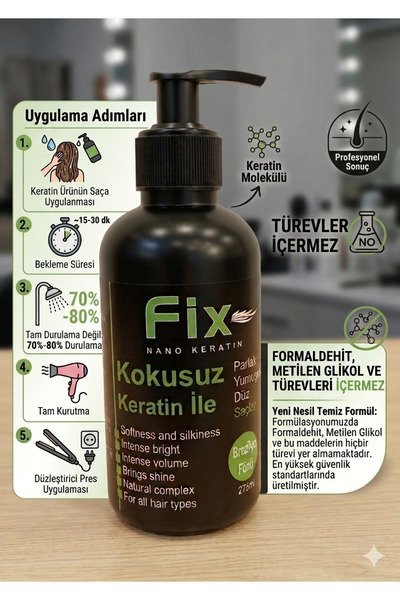 Fix Nano Keratin Kokusuz Dumansız Formaldehitsiz Düzleştirici Etki