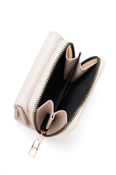 NEWISH POLO ACCESSORIES Women's Small Wallet Zippered Card Holder Mini Wallet Multi-Compartment Stylish Leather Look White