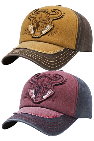 Uniquetrenders Unisex Vintage Bull Embroidered Adjustable Baseball Cap Set of 2