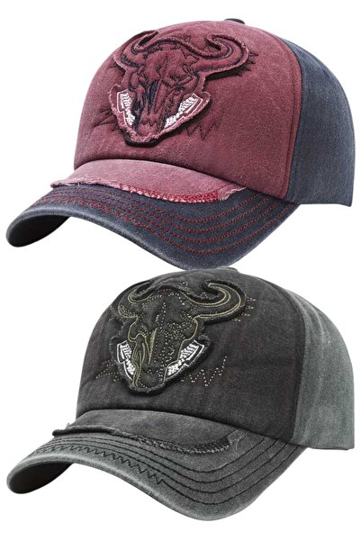 Uniquetrenders Unisex Vintage Bull Embroidered Adjustable Baseball Cap Set of 2