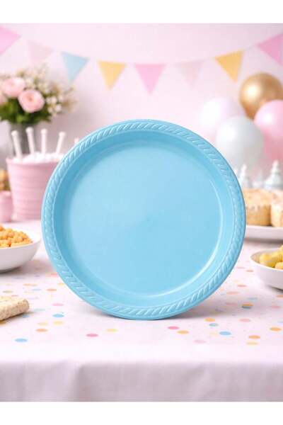 Parti Adresi Plastik Tabak Doğum Günü Parti Tabağı Açık Mavi 21 cm 25'li
