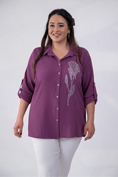 Roxxlen Πουκάμισο με λεπτομέρεια από πέτρα μεγάλου μεγέθους