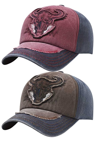 Uniquetrenders Unisex Vintage Bull Embroidered Adjustable Baseball Cap Set of 2