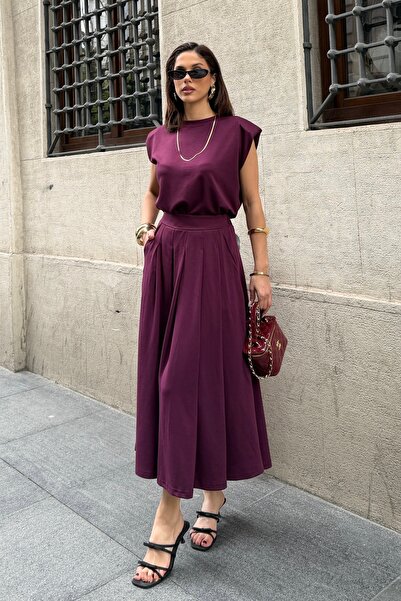 BEJNA Γυναικεία μπλούζα Modal Touch με επένδυση και πλισέ φούστα, σετ μπλούζα...