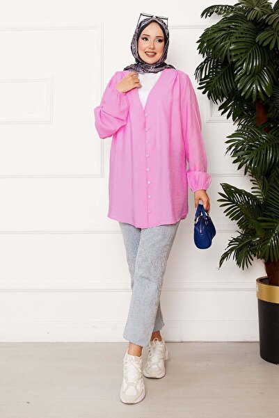 EBRUTESETTÜR Önden Düğmeli Kimono Gömlek Pembe