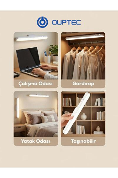 Ouptec Şarjlı Led Işık Usb Şarjlı Kablosuz Mıknatıslı Led Lamba 3 Farklı Işık...