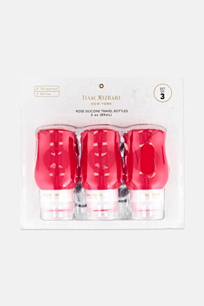 ISAAC MIZRAHI 3 Pieces Rose Silicone Travel Bottle, Pink