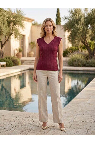 Punta Otantik FR2615 Πλεκτό με σχέδιο με λαιμόκοψη V και τρύπες στους ώμους, ...