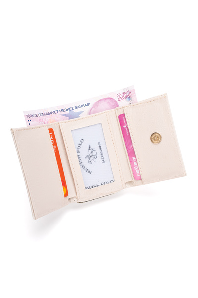NEWISH POLO ACCESSORIES Women's Small Wallet Zippered Card Holder Mini Wallet Multi-Compartment Stylish Leather Look White