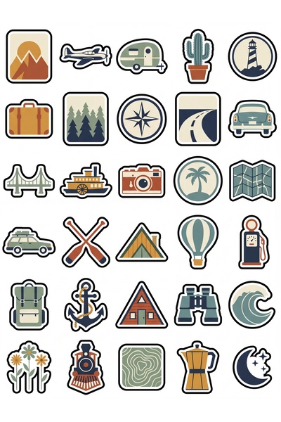 Store 30 Pieces Nostalgic Travel Sticker Set - Retro Design for Laptop, Suitc...