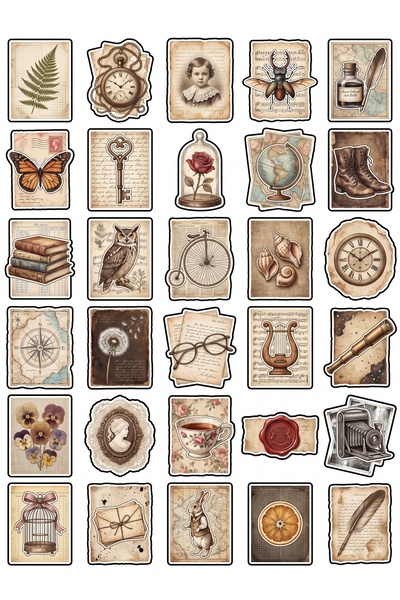 Store 30 Pieces Vintage Nostalgic Collection Sticker Set - for Agenda, Scrapb...