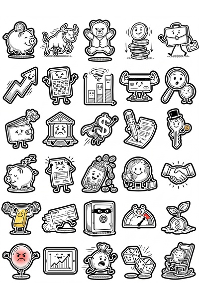 Store 30 Pieces Black and White Cartoon Finance Sticker Set - for Laptop, Age...