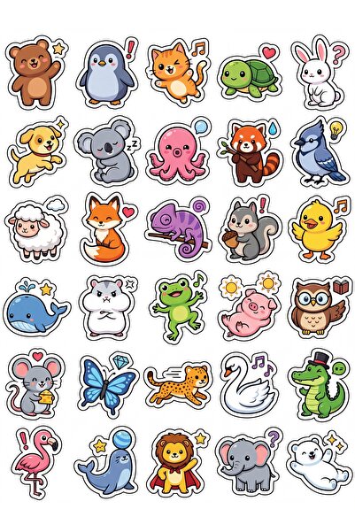 Store 30 Pieces Chibi Animal Sticker Set - for Laptop, Notebook and Phone