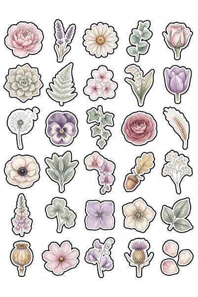 Store 30 Pieces Pastel Botanical Flower Sticker Set - Agenda Notebook Laptop ...