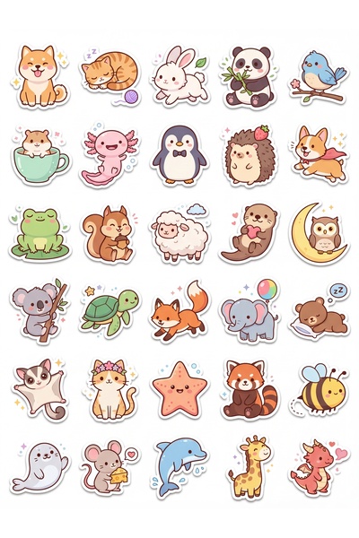 Store 30 Pieces Cute Animal Sticker Set - for Laptop, Phone, Notebook