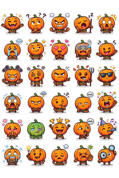 Store 30 Pieces Cute Chibi Pumpkin Sticker Set - for Laptop, Phone, Agenda