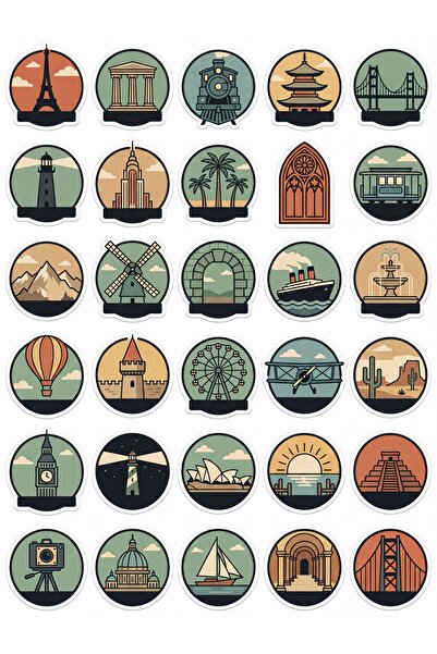 Store 30 Pieces Vintage Travel City Icons Sticker Set - Suitcase Laptop Notebook