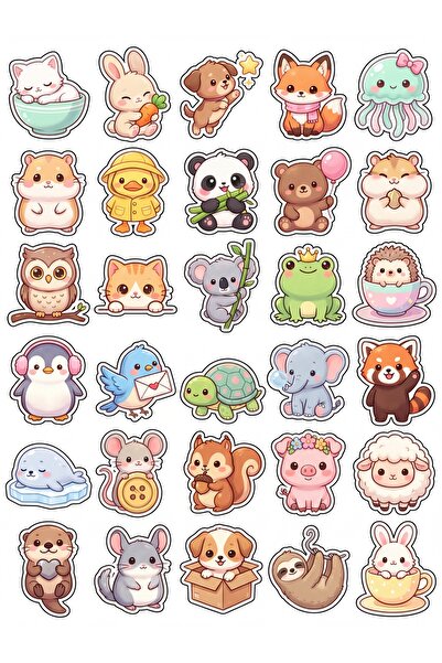 Store 30 Adet Pastel Hayvanlar Sticker Seti - Laptop Defter Ajanda Süsleme