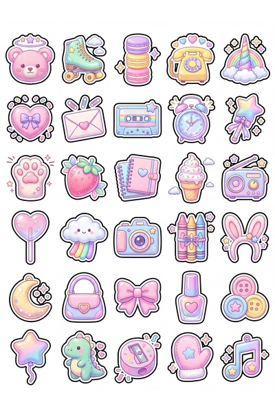 Store 30 Adet Pastel Oyuncak Sticker Seti - Laptop Defter Ajanda Telefon İçin