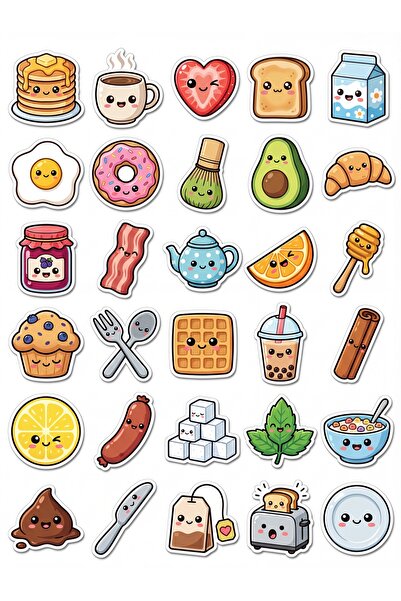 Store 30 Pieces Breakfast and Cafe Sticker Set - Laptop Notebook Water Bottle