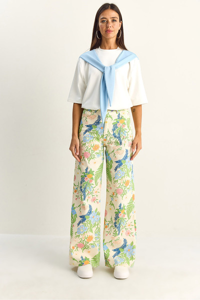 Bianco Lucci Γυναικείο παντελόνι με vintage σχέδιο ψηλόμεσο Τζιν DP251033 602...