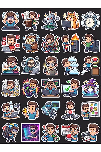 Store 30 Pieces of Fun Chibi Software Developer Sticker Set - for Laptop, Pho...