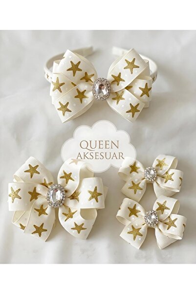 QUEEN AKSESUAR Set de 4 accesorii de păr pentru fete, cu design de lux, cu mo...