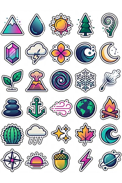 Store 30 Pieces Geometric Nature Elements Sticker Set - Minimal for Laptop Ph...