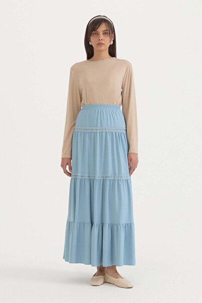 Nihan Elastic Waist Gypsy Skirt Indigo