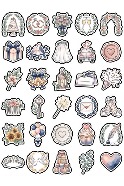 Store 30 Pieces Aesthetic Watercolor Wedding Sticker Set - for Agenda Noteboo...