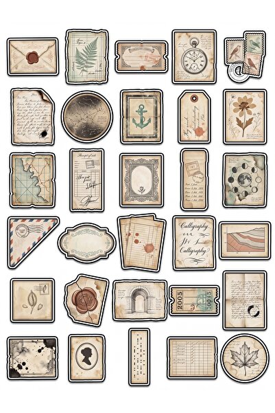 Store 30 Pieces Vintage Nostalgic Document Sticker Set - Package for Agenda N...