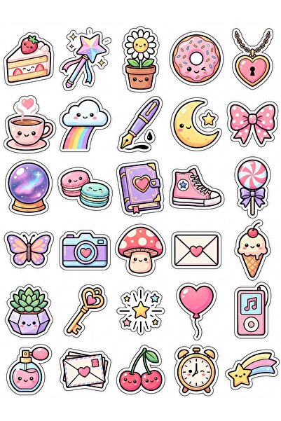 Store 30 Pieces Pastel Icon Sticker Set - Laptop Notebook Phone Case