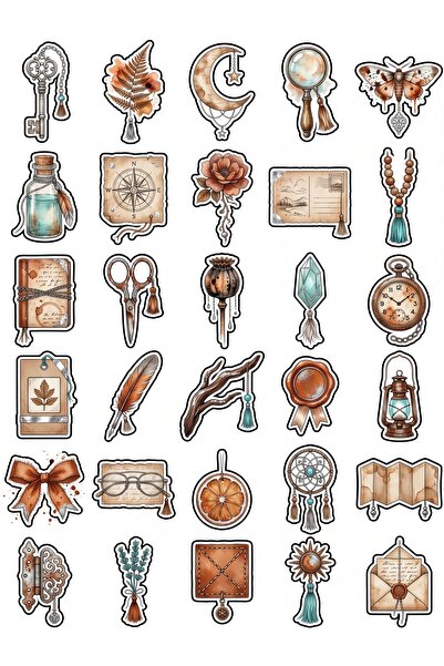 Store 30 Pieces Vintage Bohemian Design Sticker Set - Laptop Agenda Scrapbook